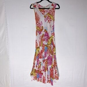 Antican Sartoria Coral Seahorse Print Cotton Sleeveless Maxi Dress L